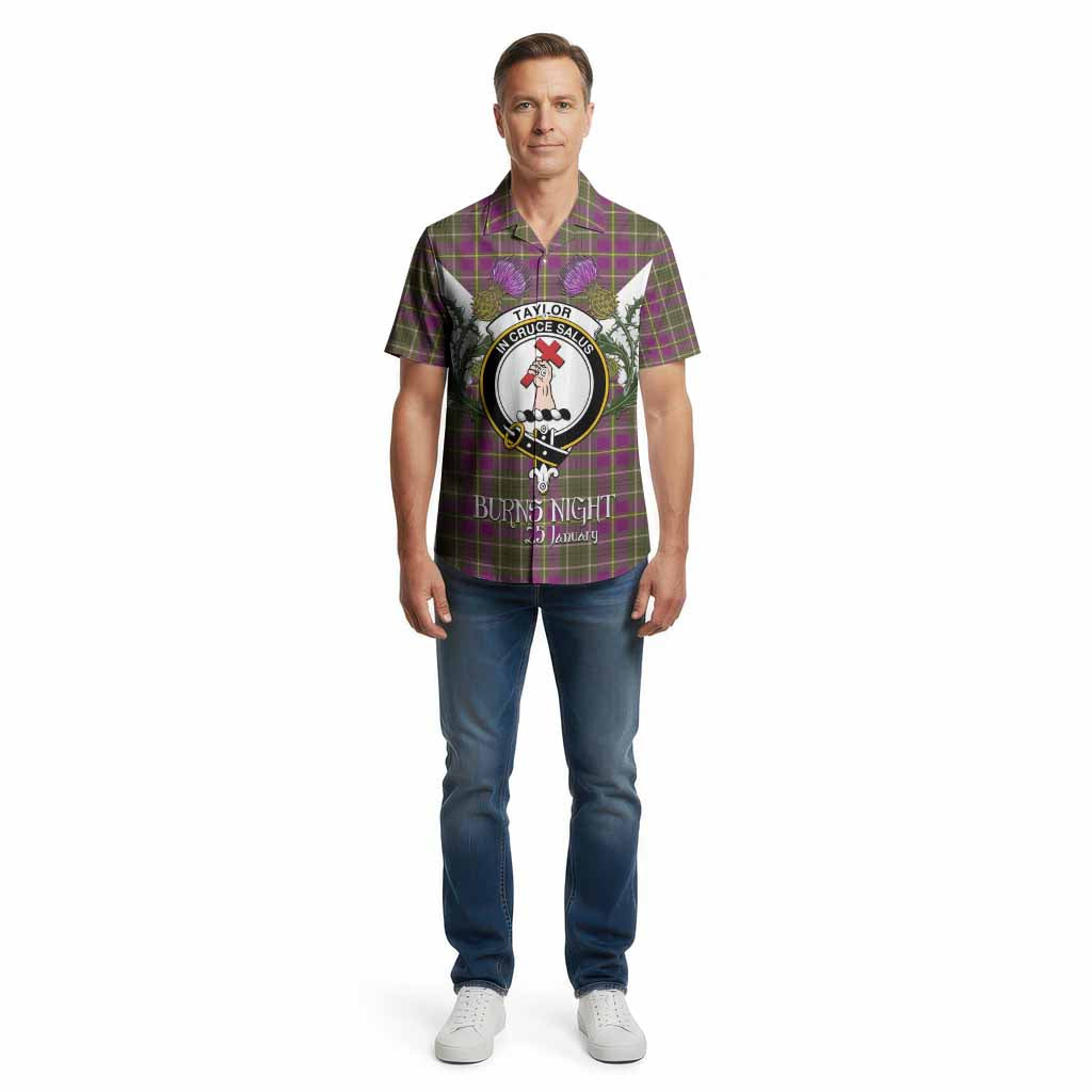 Taylor (Tailyour) Tartan Family Crest Cotton Hawaiian Shirt Scottish Burns Night Thistle Floral