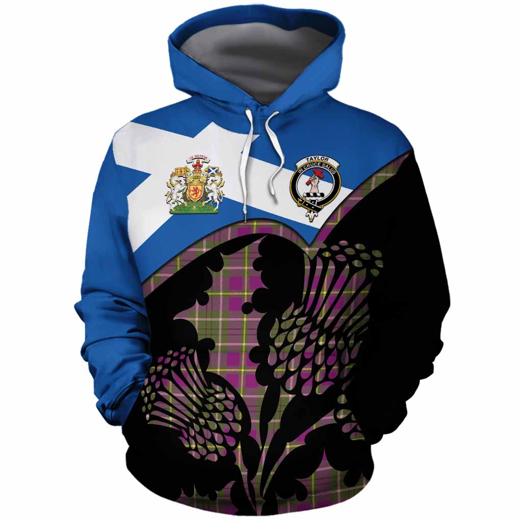 Taylor (Tailyour) Tartan Family Crest Cotton Hoodie Scotland Thistle Floral Flag Style
