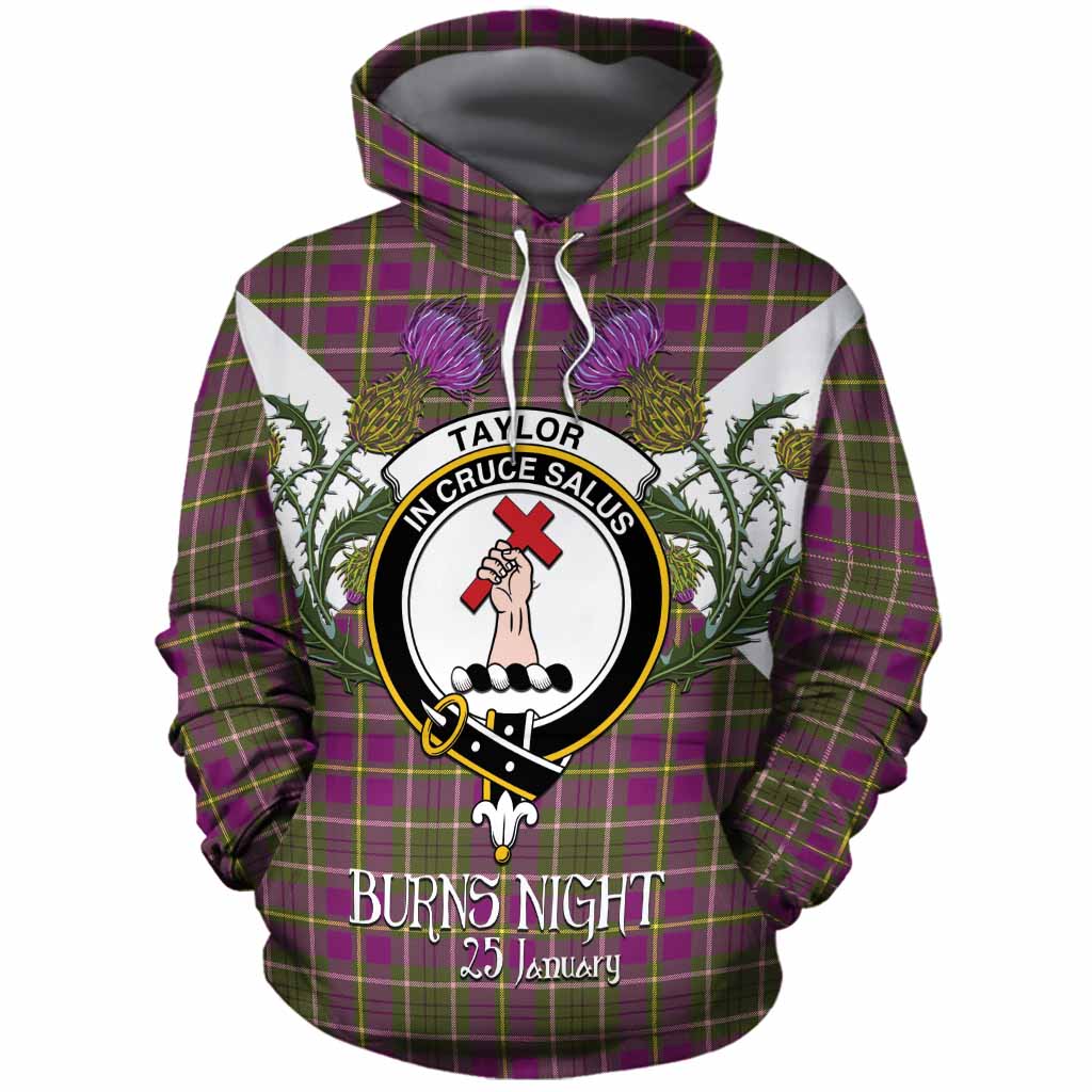 Taylor (Tailyour) Tartan Family Crest Cotton Hoodie Scottish Burns Night Thistle Floral