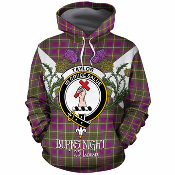 Taylor (Tailyour) Tartan Family Crest Cotton Hoodie Scottish Burns Night Thistle Floral