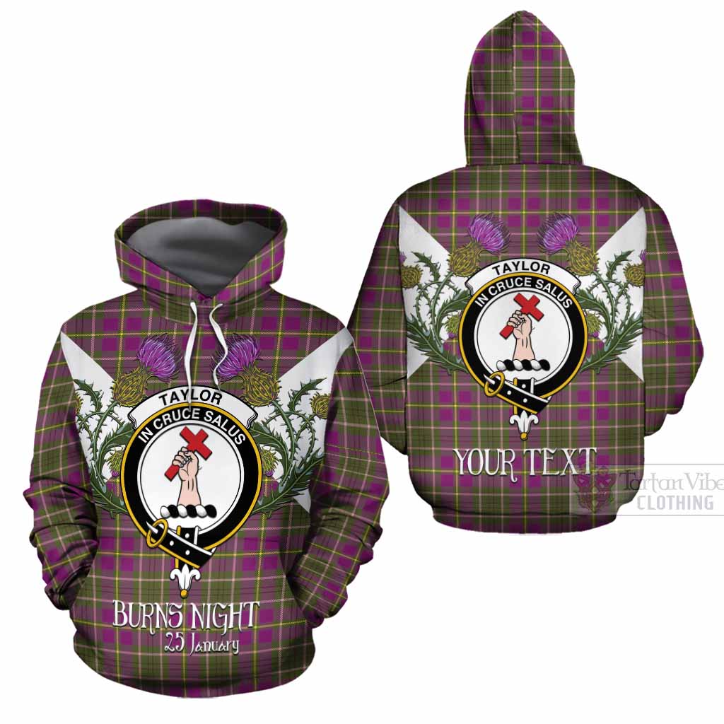 Taylor (Tailyour) Tartan Family Crest Cotton Hoodie Scottish Burns Night Thistle Floral