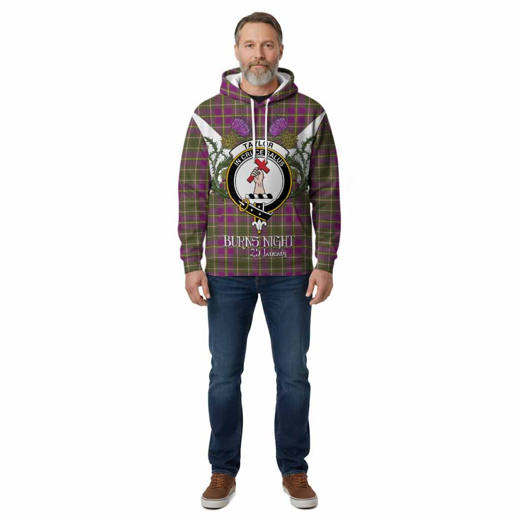 Taylor (Tailyour) Tartan Family Crest Cotton Hoodie Scottish Burns Night Thistle Floral