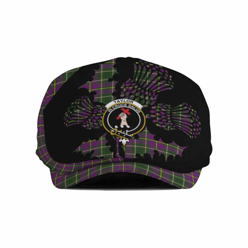 Taylor (Tailyour) Tartan Family Crest Flat Cap, Jeff Cap Scotland Thistle Floral