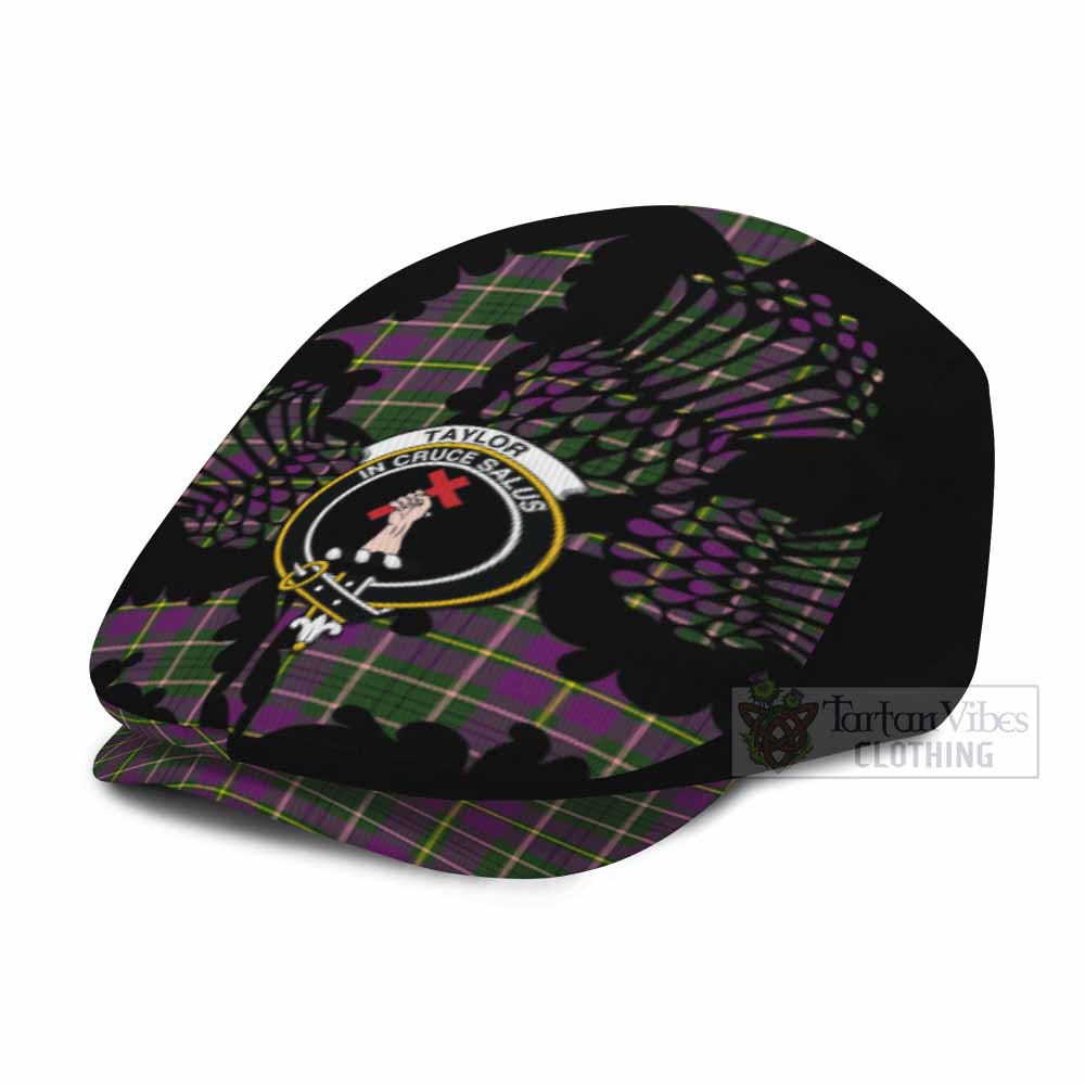 Taylor (Tailyour) Tartan Family Crest Flat Cap, Jeff Cap Scotland Thistle Floral