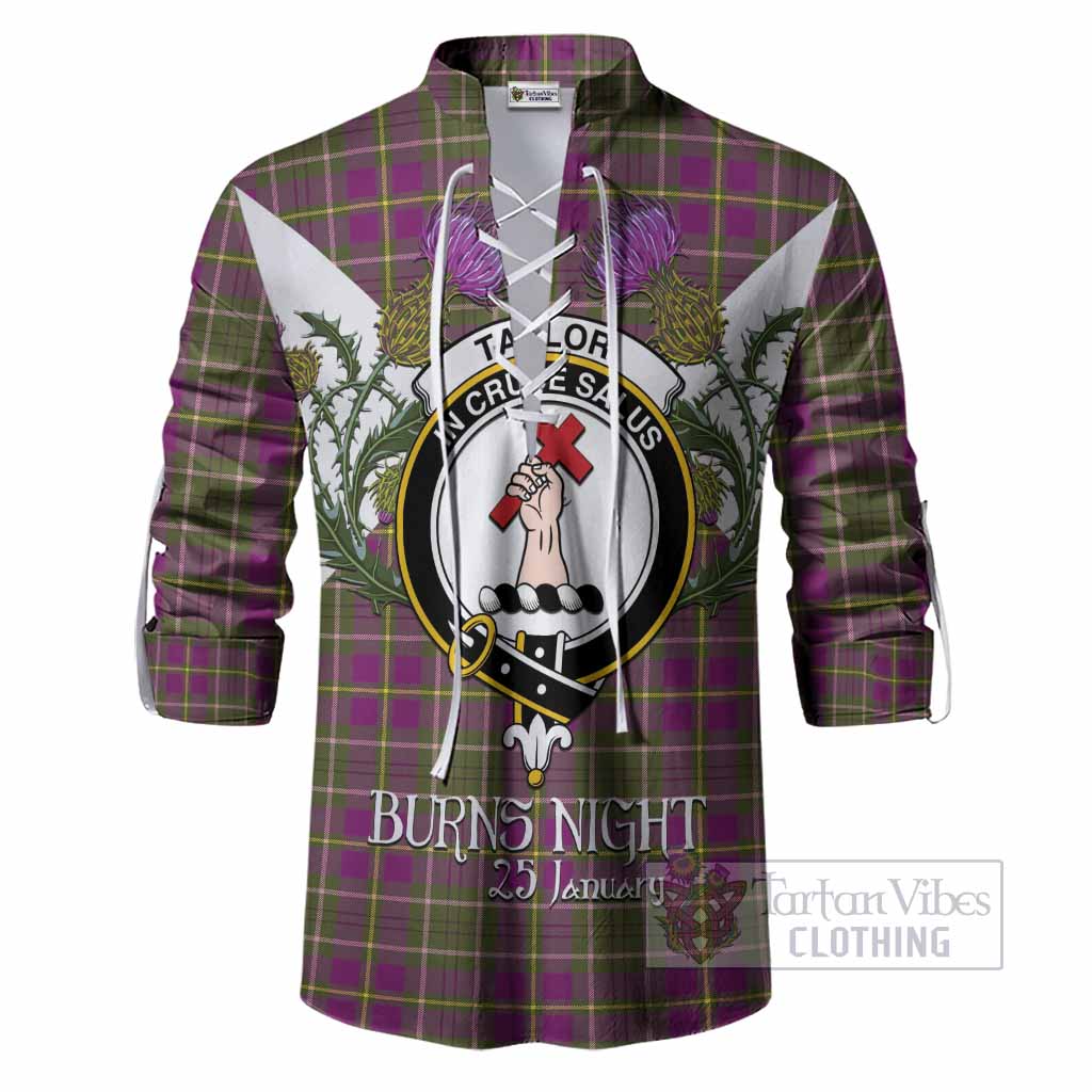 Taylor (Tailyour) Tartan Family Crest Ghillie Shirt Scottish Burns Night Thistle Floral