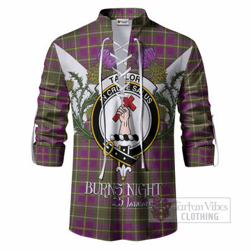 Taylor (Tailyour) Tartan Family Crest Ghillie Shirt Scottish Burns Night Thistle Floral
