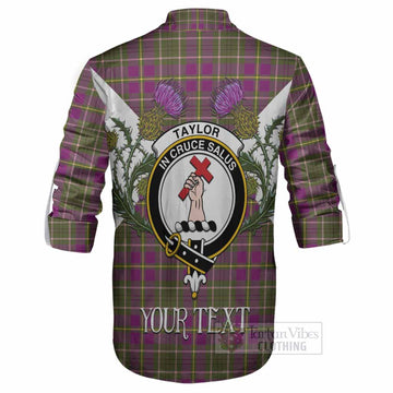 Taylor (Tailyour) Tartan Family Crest Ghillie Shirt Scottish Burns Night Thistle Floral