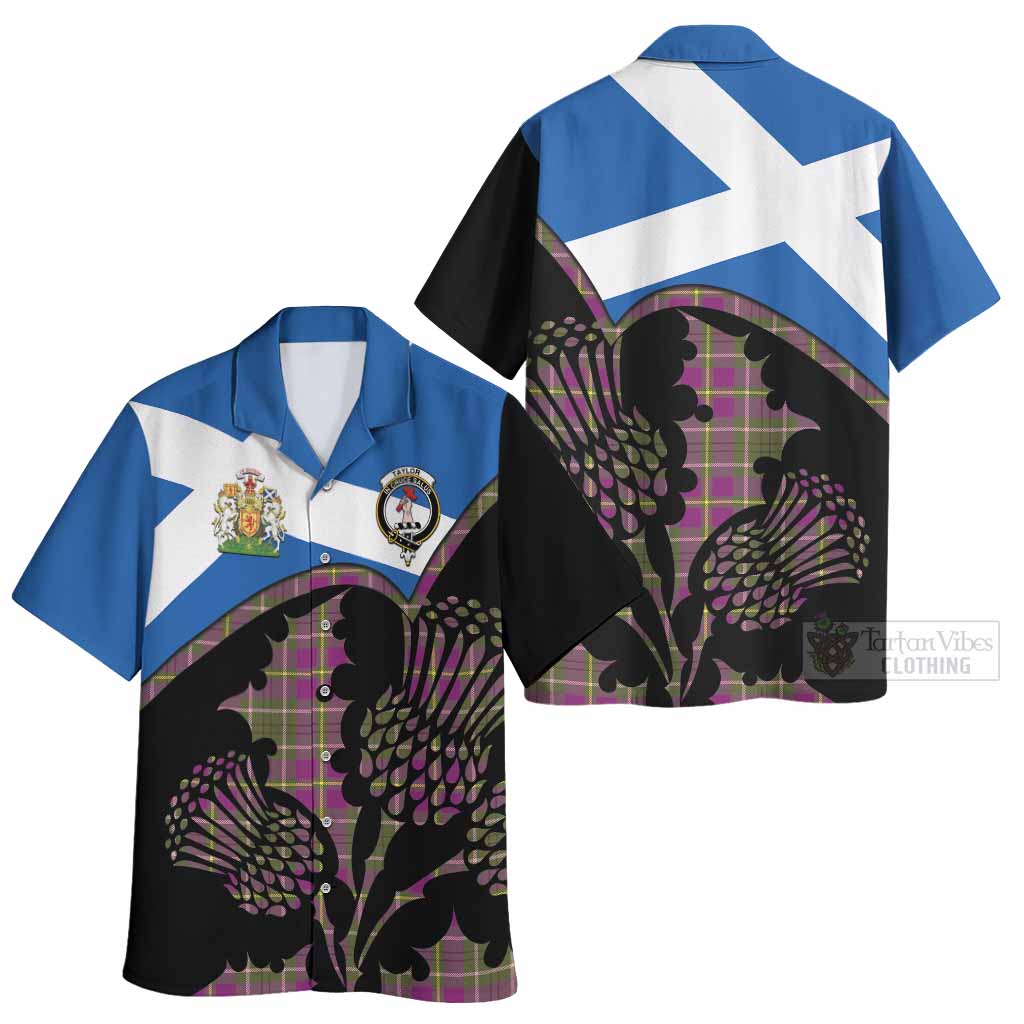 Taylor (Tailyour) Tartan Family Crest Hawaiian Shirt Scotland Thistle Floral Flag Style