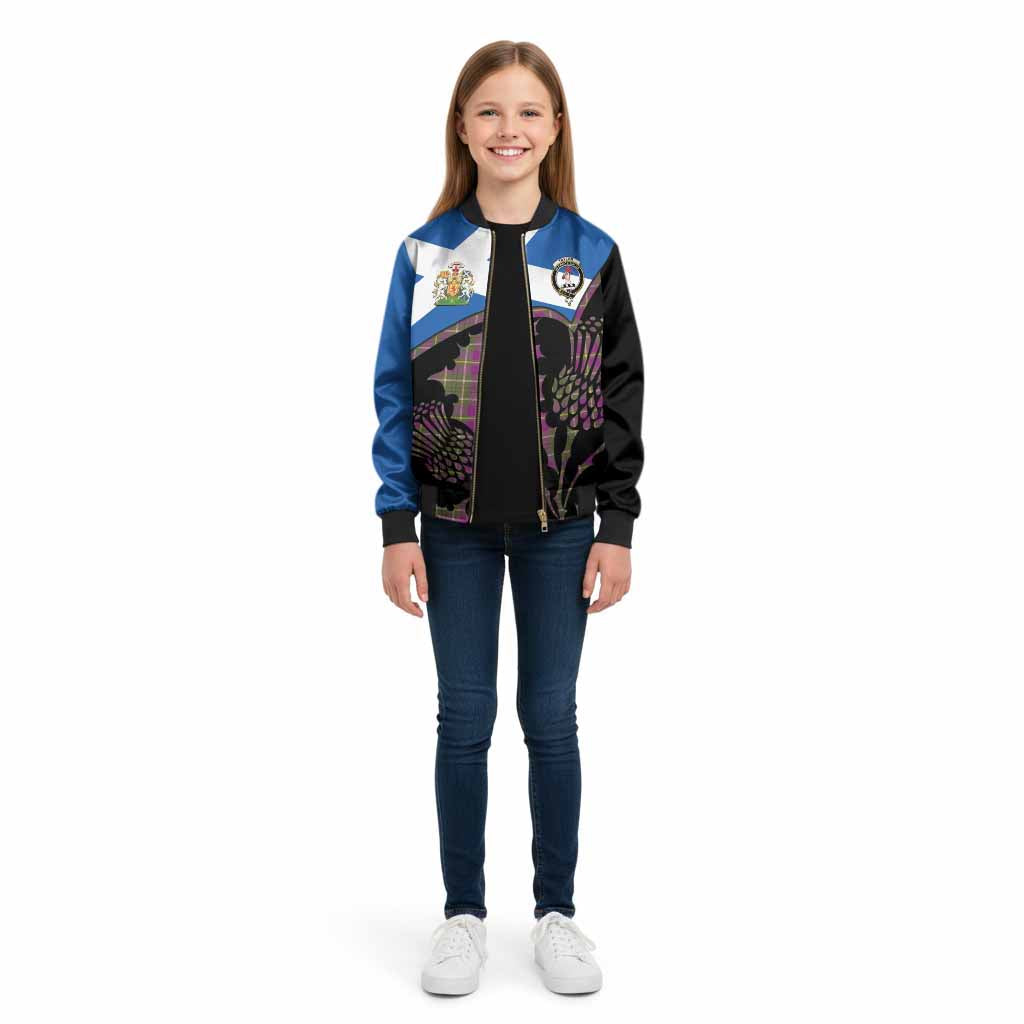 Taylor (Tailyour) Tartan Family Crest Kid Bomber Jacket Scotland Thistle Floral Flag Style