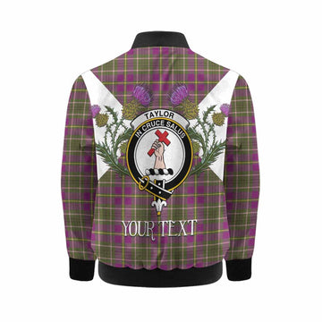 Taylor (Tailyour) Tartan Family Crest Kid Bomber Jacket Scottish Burns Night Thistle Floral