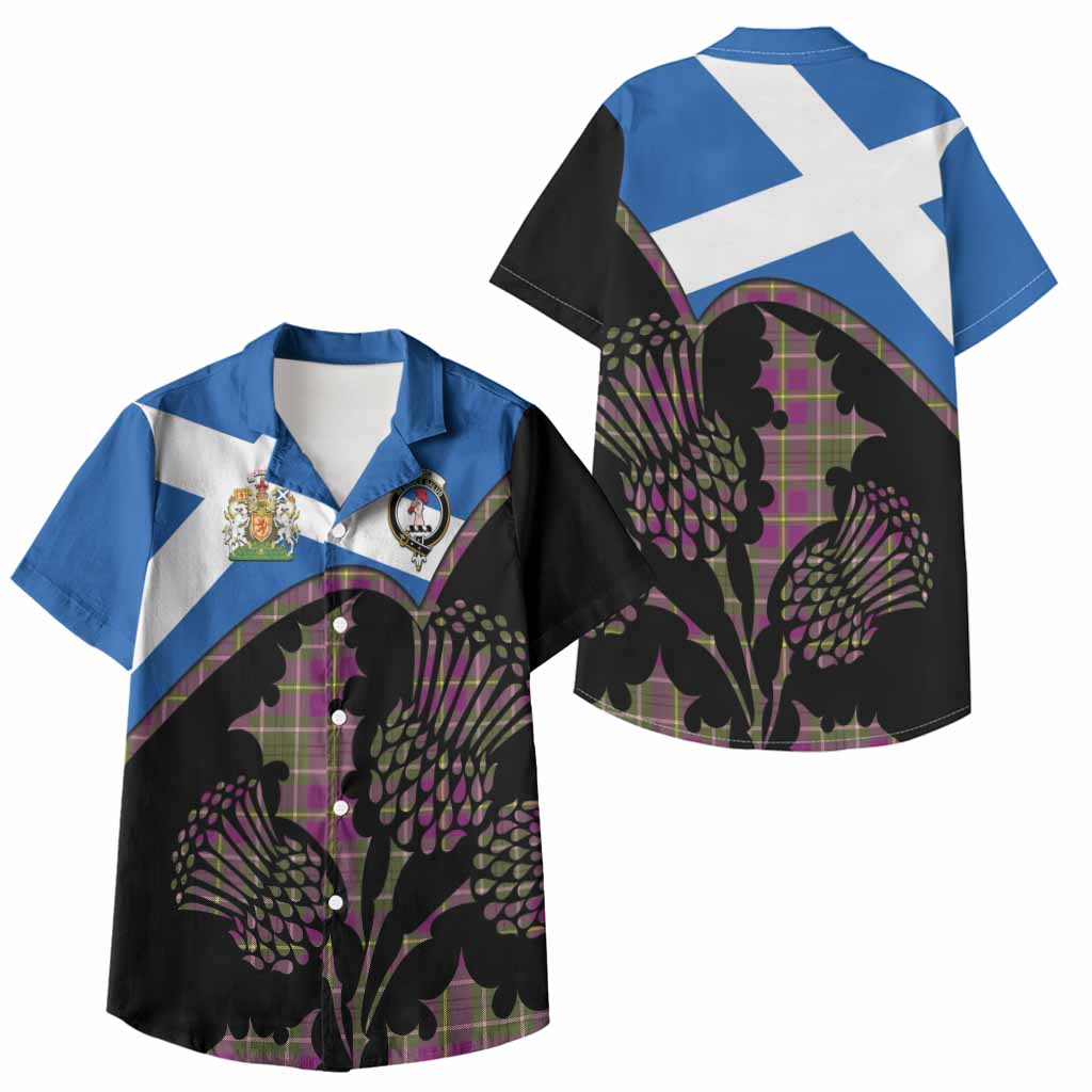 Taylor (Tailyour) Tartan Family Crest Kid Hawaiian Shirt Scotland Thistle Floral Flag Style