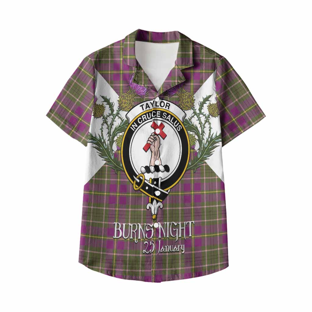 Taylor (Tailyour) Tartan Family Crest Kid Hawaiian Shirt Scottish Burns Night Thistle Floral