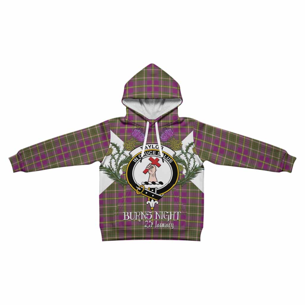 Taylor (Tailyour) Tartan Family Crest Kid Hoodie Scottish Burns Night Thistle Floral