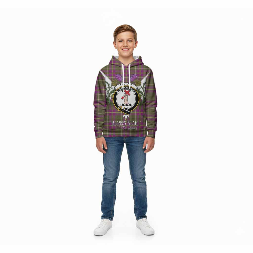 Taylor (Tailyour) Tartan Family Crest Kid Hoodie Scottish Burns Night Thistle Floral