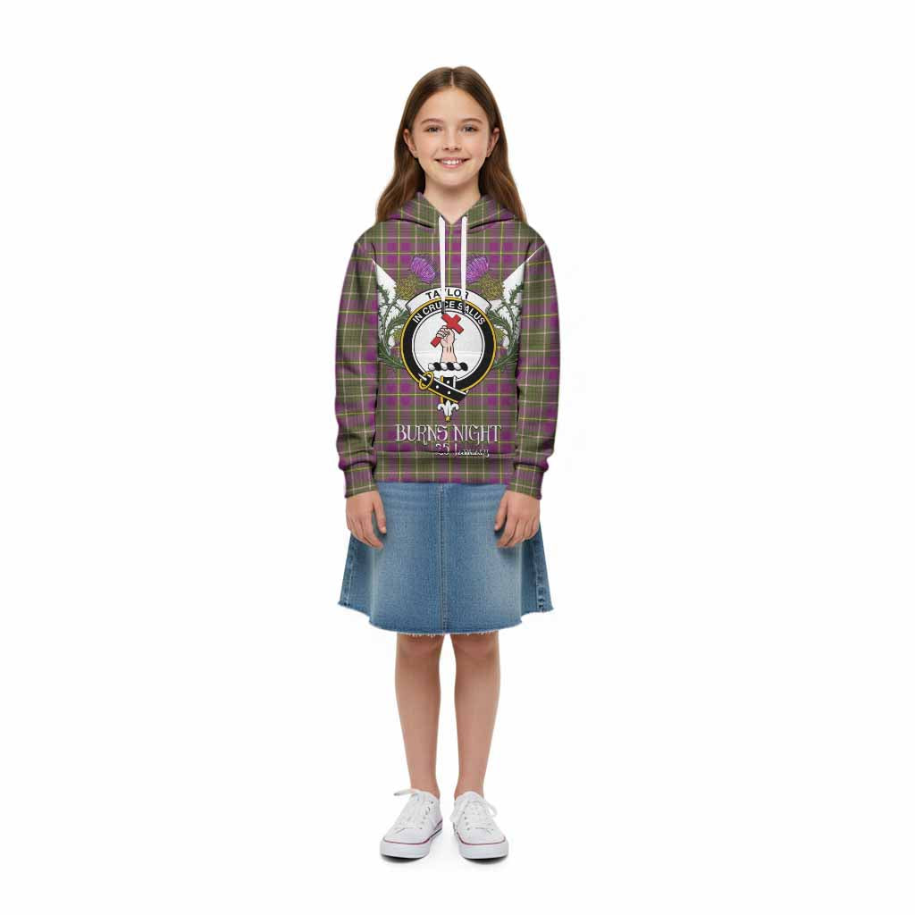 Taylor (Tailyour) Tartan Family Crest Kid Hoodie Scottish Burns Night Thistle Floral