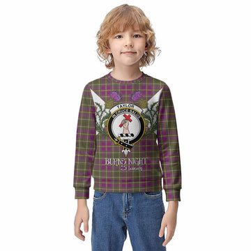 Taylor (Tailyour) Tartan Family Crest Kid Knitted Sweatshirt Scottish Burns Night Thistle Floral