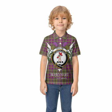 Taylor (Tailyour) Tartan Family Crest Kid Polo Shirt Scottish Burns Night Thistle Floral