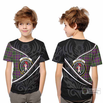 Taylor (Tailyour) Tartan Family Crest Kid T-shirt Celtic Scottish Thistle Floral
