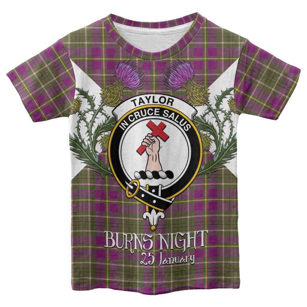 Taylor (Tailyour) Tartan Family Crest Kid T-shirt Scottish Burns Night Thistle Floral