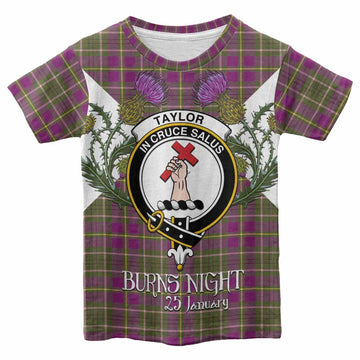 Taylor (Tailyour) Tartan Family Crest Kid T-shirt Scottish Burns Night Thistle Floral