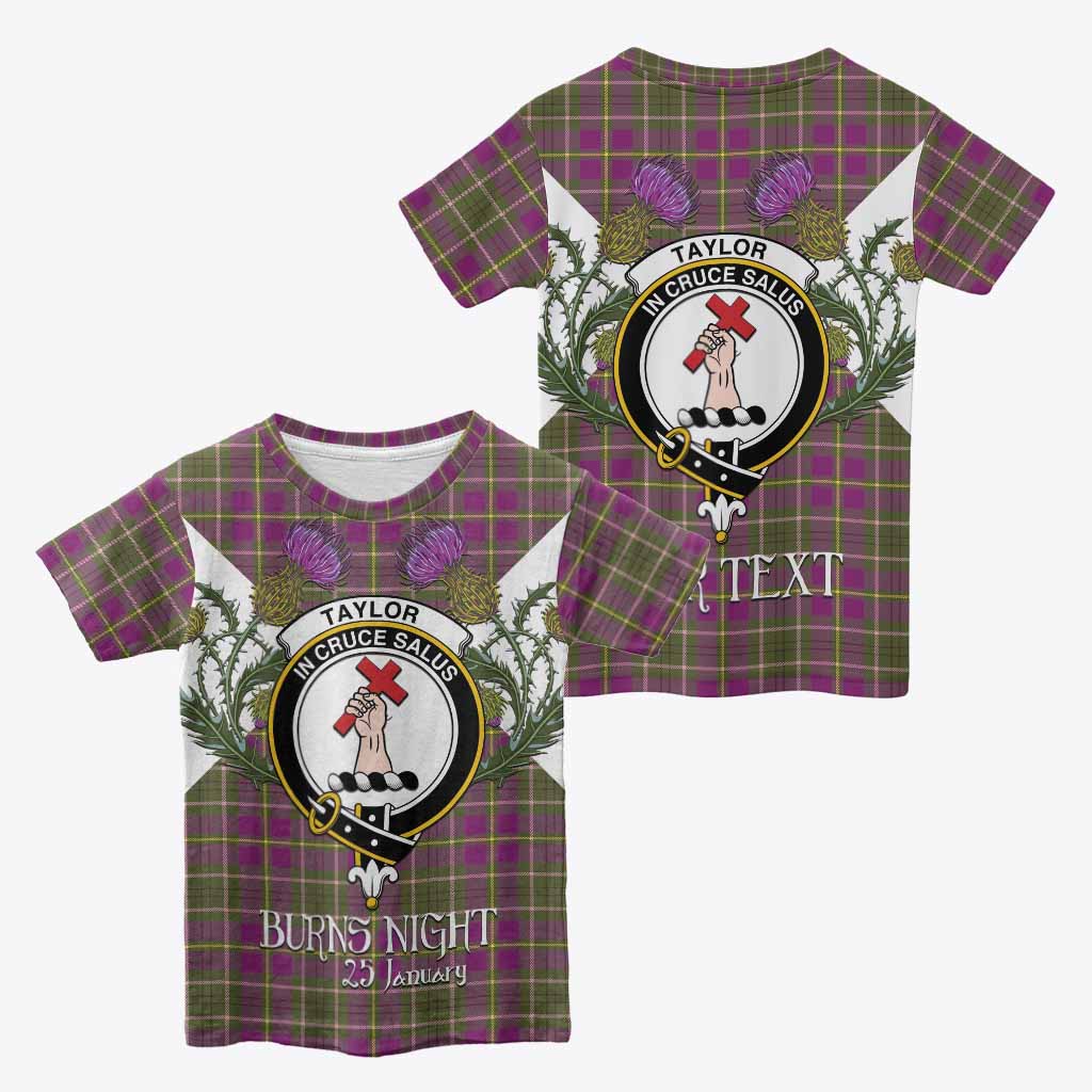 Taylor (Tailyour) Tartan Family Crest Kid T-shirt Scottish Burns Night Thistle Floral