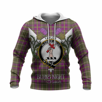 Taylor (Tailyour) Tartan Family Crest Knitted Hoodie Scottish Burns Night Thistle Floral