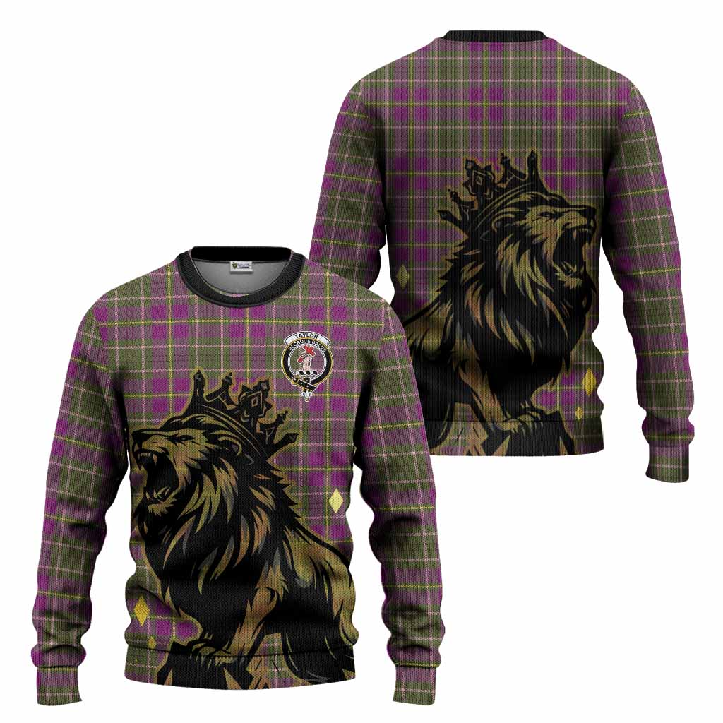 Taylor (Tailyour) Tartan Family Crest Knitted Sweater Crowned Lion Roaring