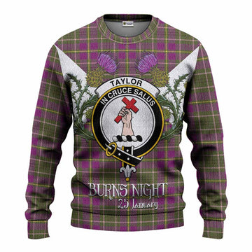 Taylor (Tailyour) Tartan Family Crest Knitted Sweater Scottish Burns Night Thistle Floral