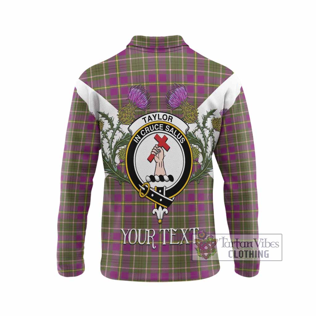 Taylor (Tailyour) Tartan Family Crest Long Sleeve Polo Shirt Scottish Burns Night Thistle Floral