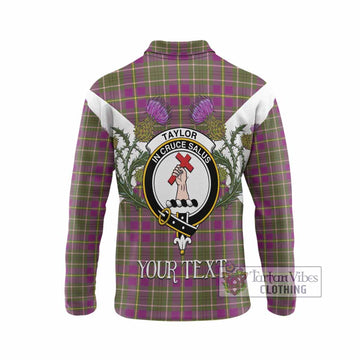 Taylor (Tailyour) Tartan Family Crest Long Sleeve Polo Shirt Scottish Burns Night Thistle Floral