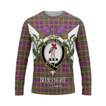 Taylor (Tailyour) Tartan Family Crest Long Sleeve T-Shirt Scottish Burns Night Thistle Floral