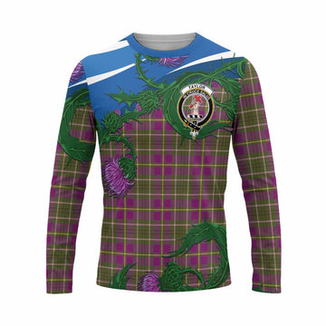Taylor (Tailyour) Tartan Family Crest Long Sleeve T-Shirt Thistle in Minimalism