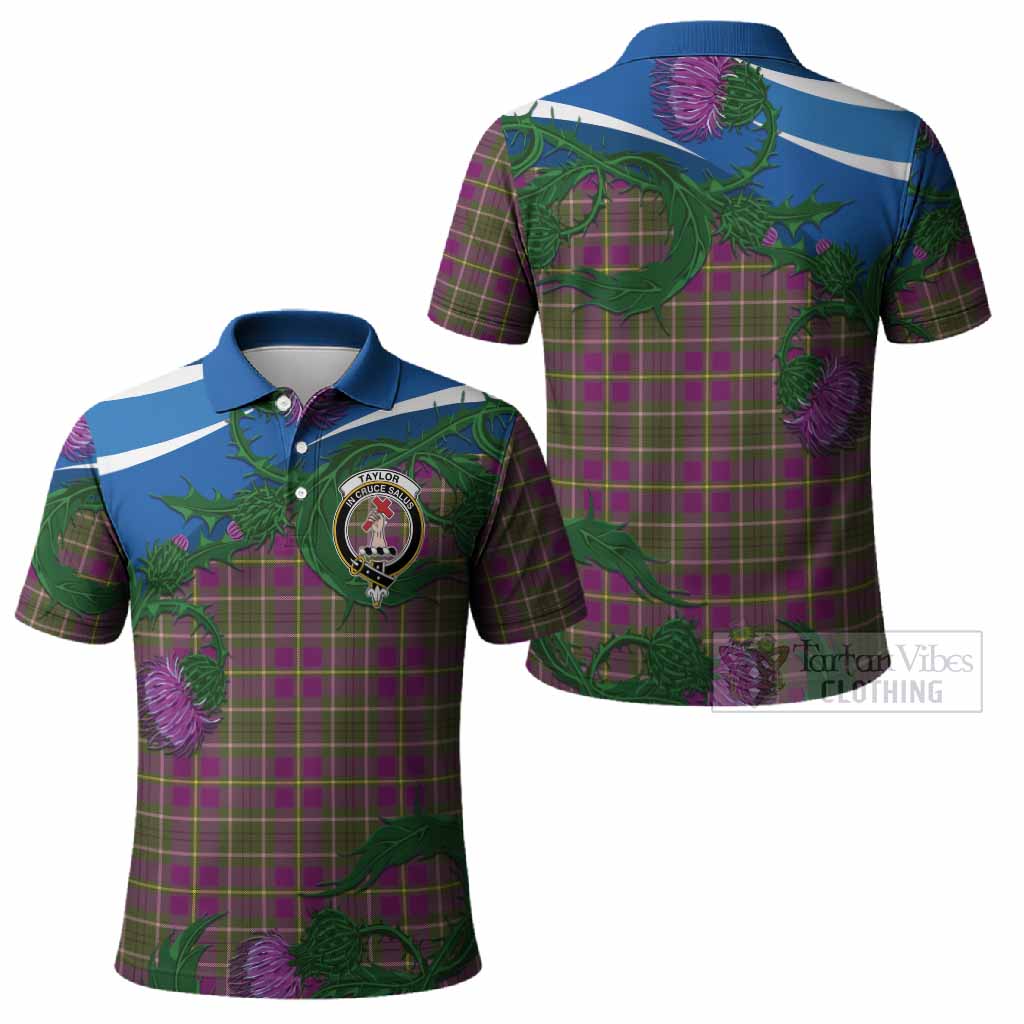 Taylor (Tailyour) Tartan Family Crest Polo Shirt Thistle in Minimalism