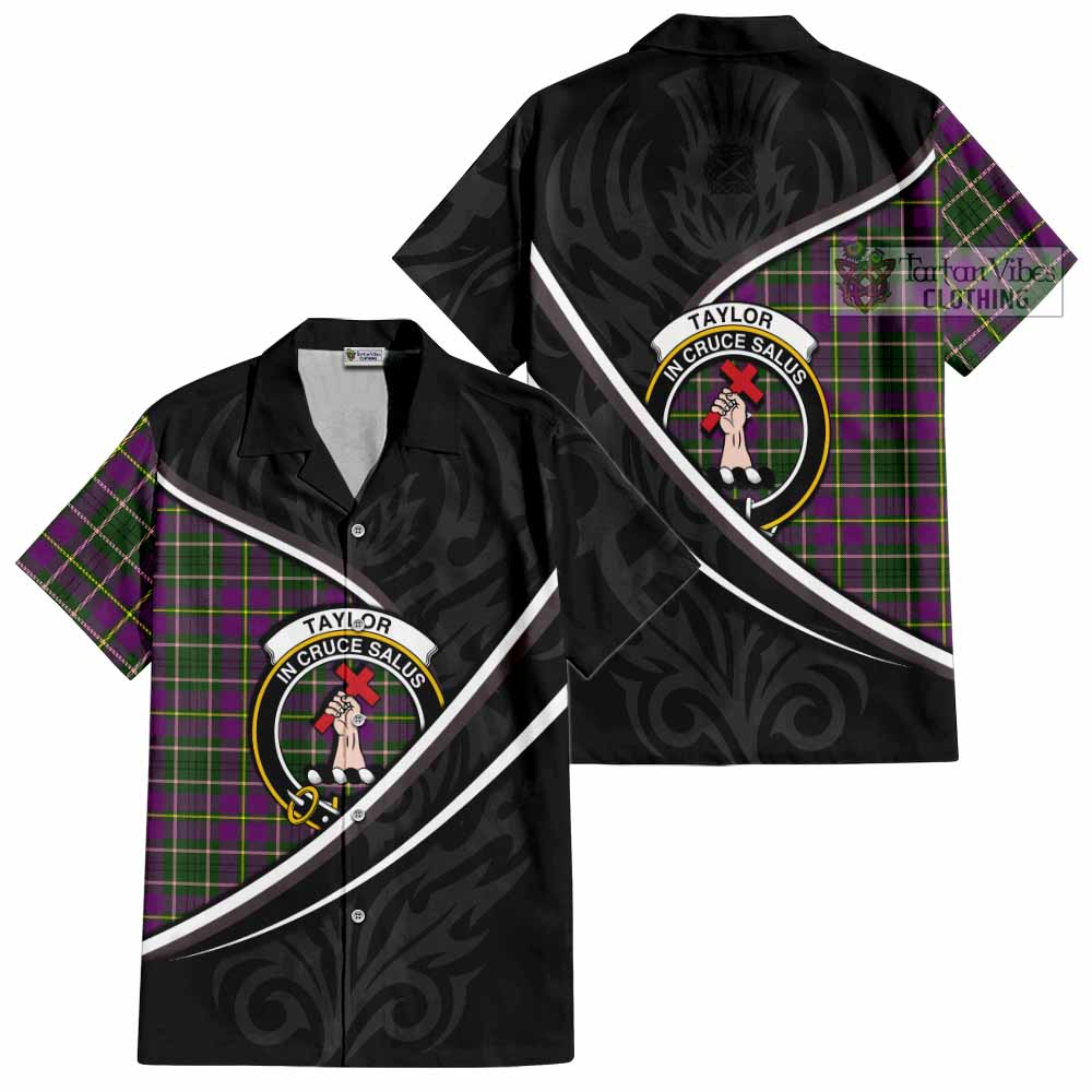 Taylor (Tailyour) Tartan Family Crest Short Sleeve Button Shirt Celtic Scottish Thistle Floral - Tartan Vibes Clothing