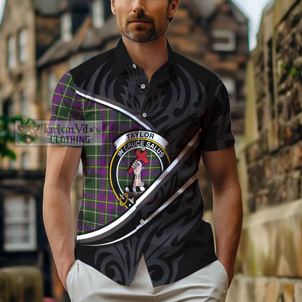 Taylor (Tailyour) Tartan Family Crest Short Sleeve Button Shirt Celtic Scottish Thistle Floral - Tartan Vibes Clothing