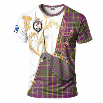 Taylor (Tailyour) Tartan Family Crest T-Shirt Bagpipes with Scottish Thistle