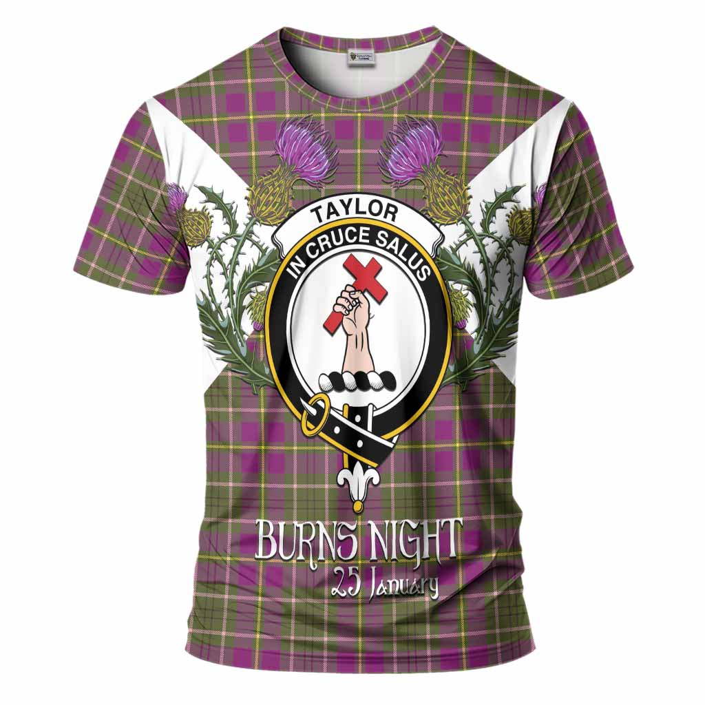 Taylor (Tailyour) Tartan Family Crest T-Shirt Scottish Burns Night Thistle Floral