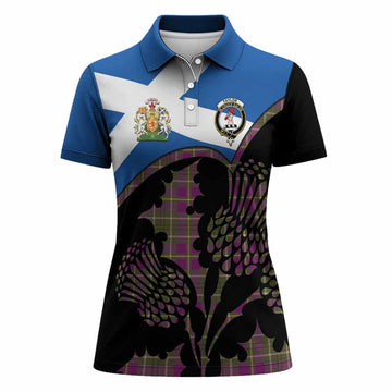 Taylor (Tailyour) Tartan Family Crest Women Polo Shirt Scotland Thistle Floral Flag Style