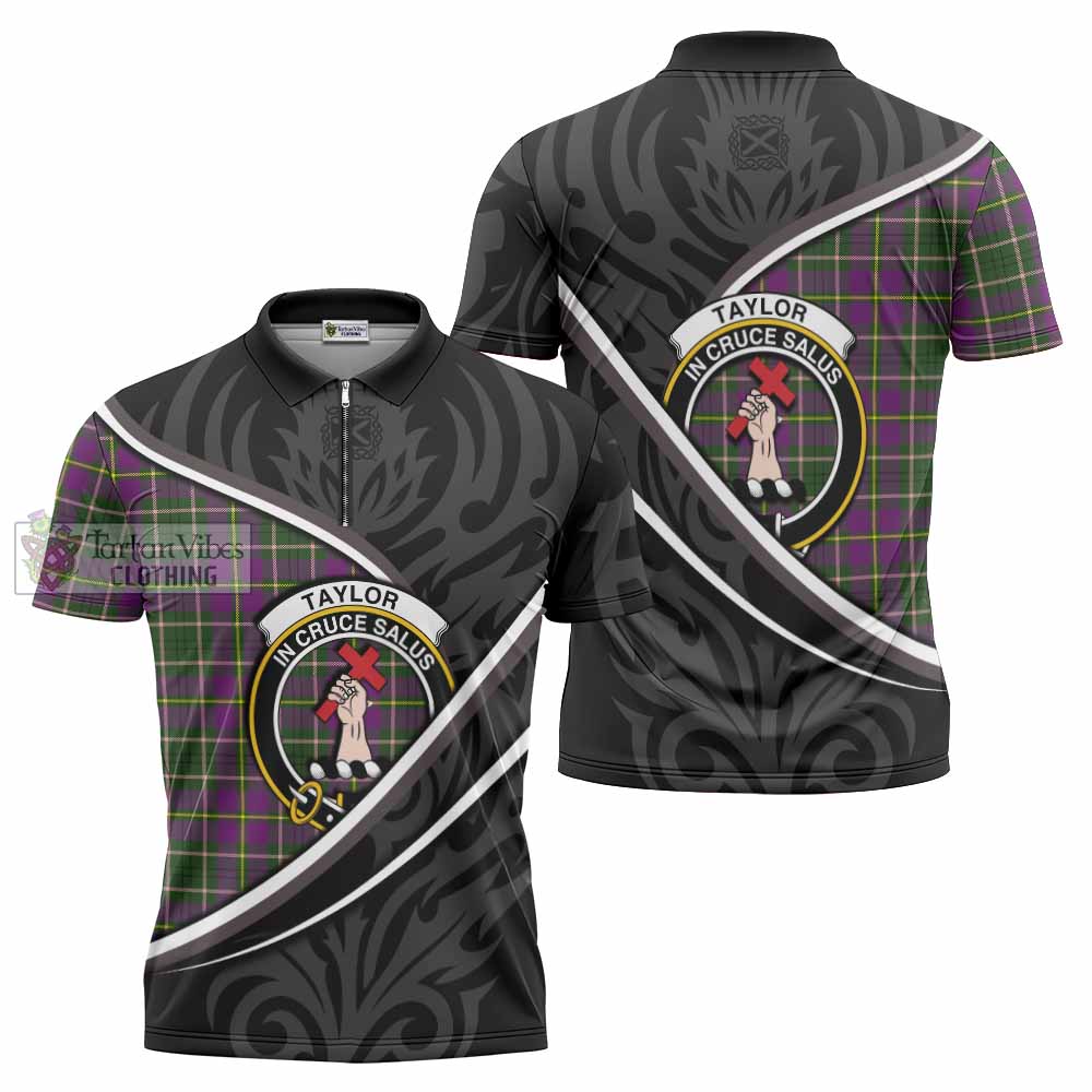 Taylor (Tailyour) Tartan Family Crest Zipper Polo Shirt Celtic Scottish Thistle Floral - Tartan Vibes Clothing