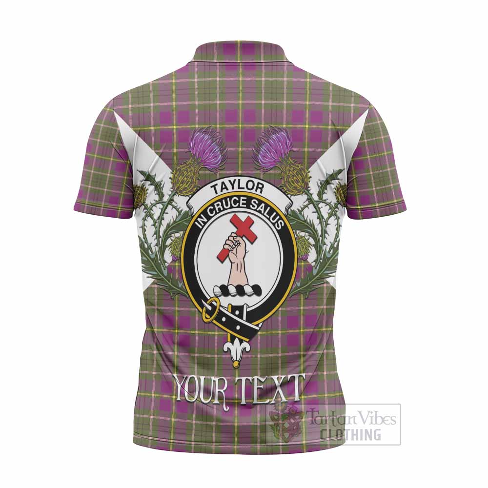Taylor (Tailyour) Tartan Family Crest Zipper Polo Shirt Scottish Burns Night Thistle Floral