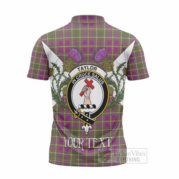 Taylor (Tailyour) Tartan Family Crest Zipper Polo Shirt Scottish Burns Night Thistle Floral