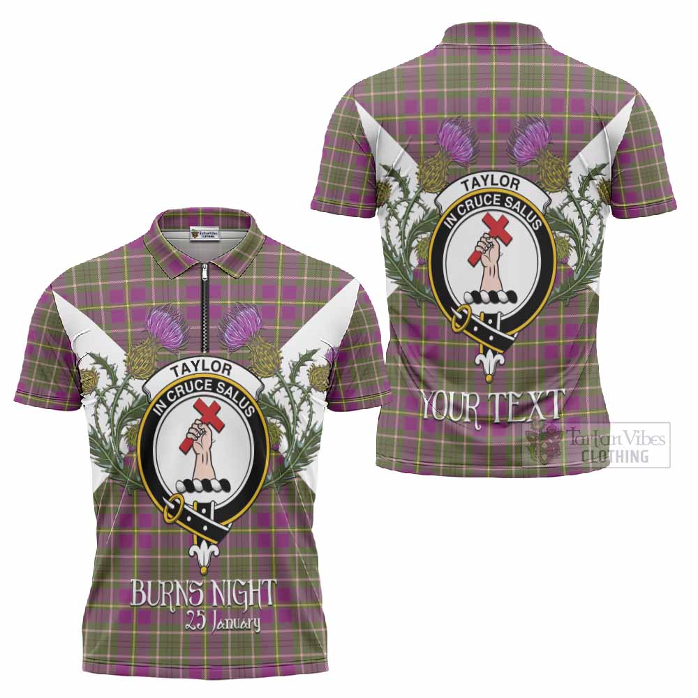 Taylor (Tailyour) Tartan Family Crest Zipper Polo Shirt Scottish Burns Night Thistle Floral