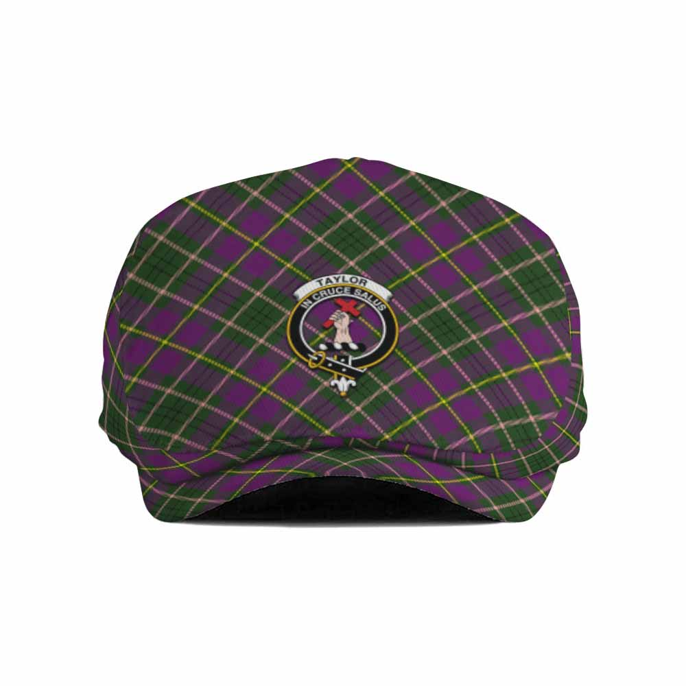 Taylor (Tailyour) Tartan Flat Cap, Jeff Cap Cross Style with Family Crest - Tartan Vibes Clothing