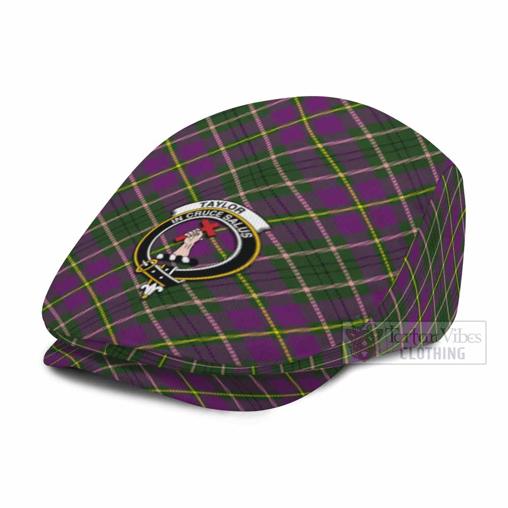 Taylor (Tailyour) Tartan Flat Cap, Jeff Cap Cross Style with Family Crest - Tartan Vibes Clothing