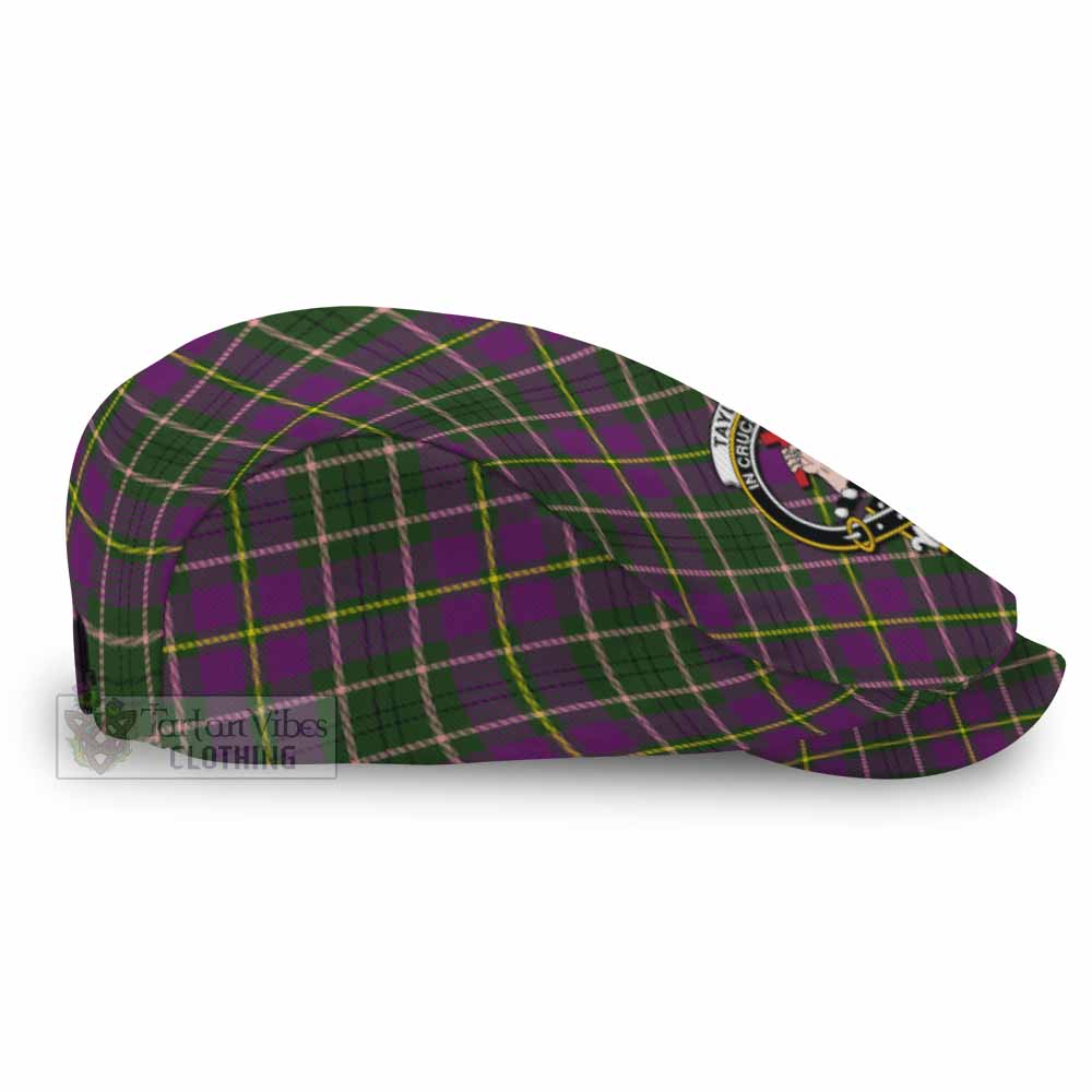 Taylor (Tailyour) Tartan Flat Cap, Jeff Cap Cross Style with Family Crest - Tartan Vibes Clothing