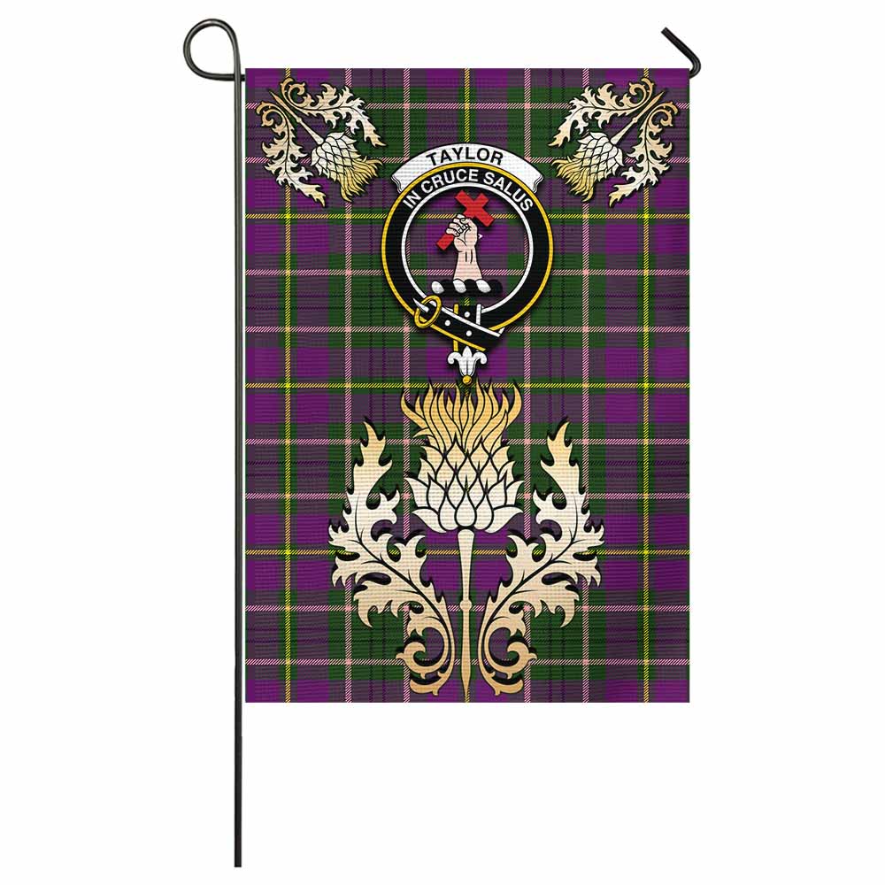 Taylor (Tailyour) Tartan Garden Flag with Golden Regal Scottish Thistle Emblem - Tartan Vibes Clothing