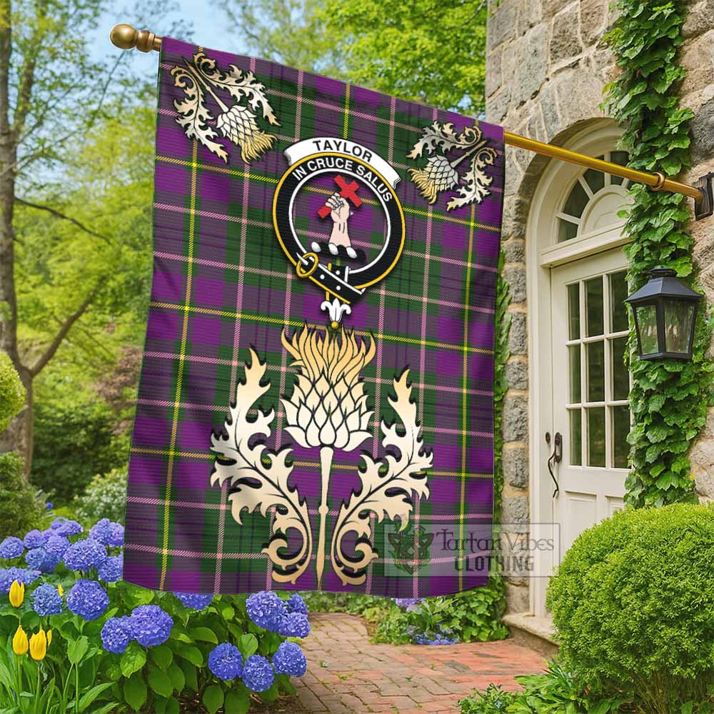 Taylor (Tailyour) Tartan Garden Flag with Golden Regal Scottish Thistle Emblem - Tartan Vibes Clothing