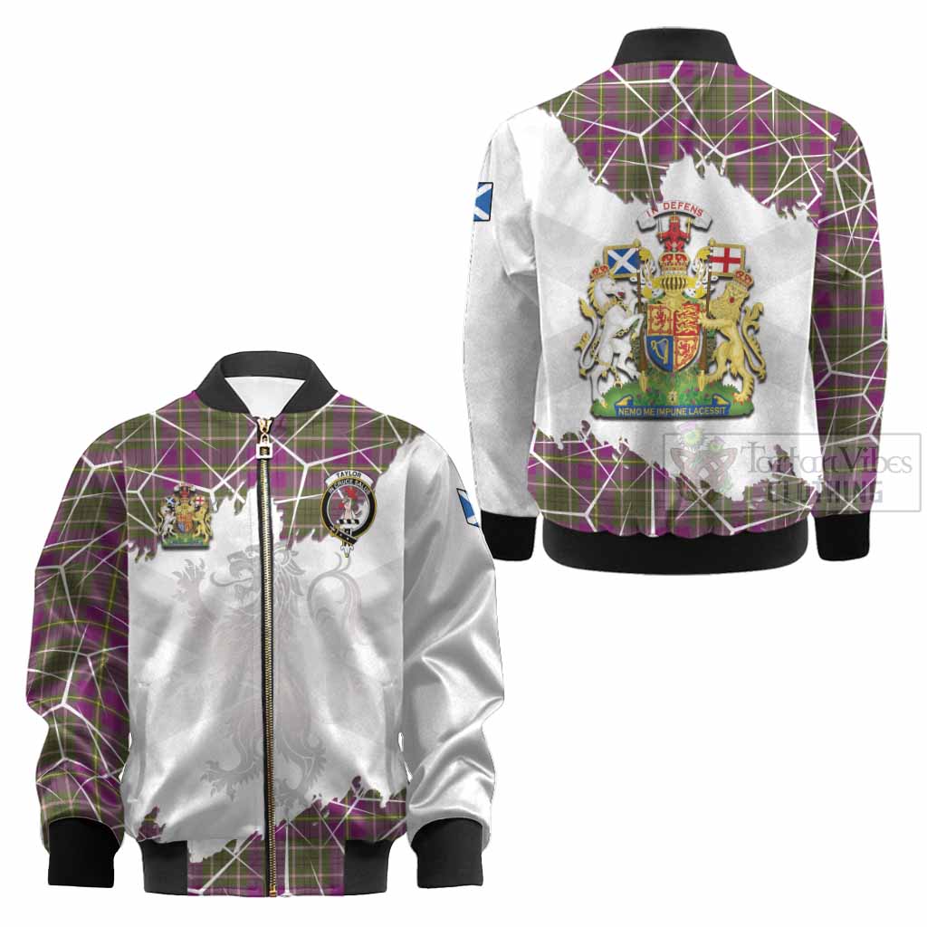Taylor (Tailyour) Tartan Kid Bomber Jacket with Family Crest and Lion Rampant Grunge Style