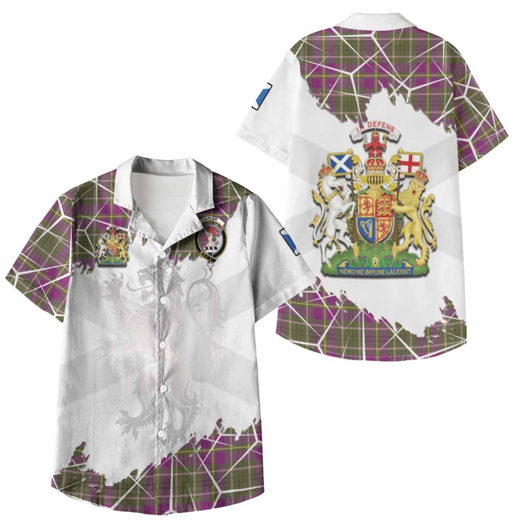 Taylor (Tailyour) Tartan Kid Hawaiian Shirt with Family Crest and Lion Rampant Grunge Style