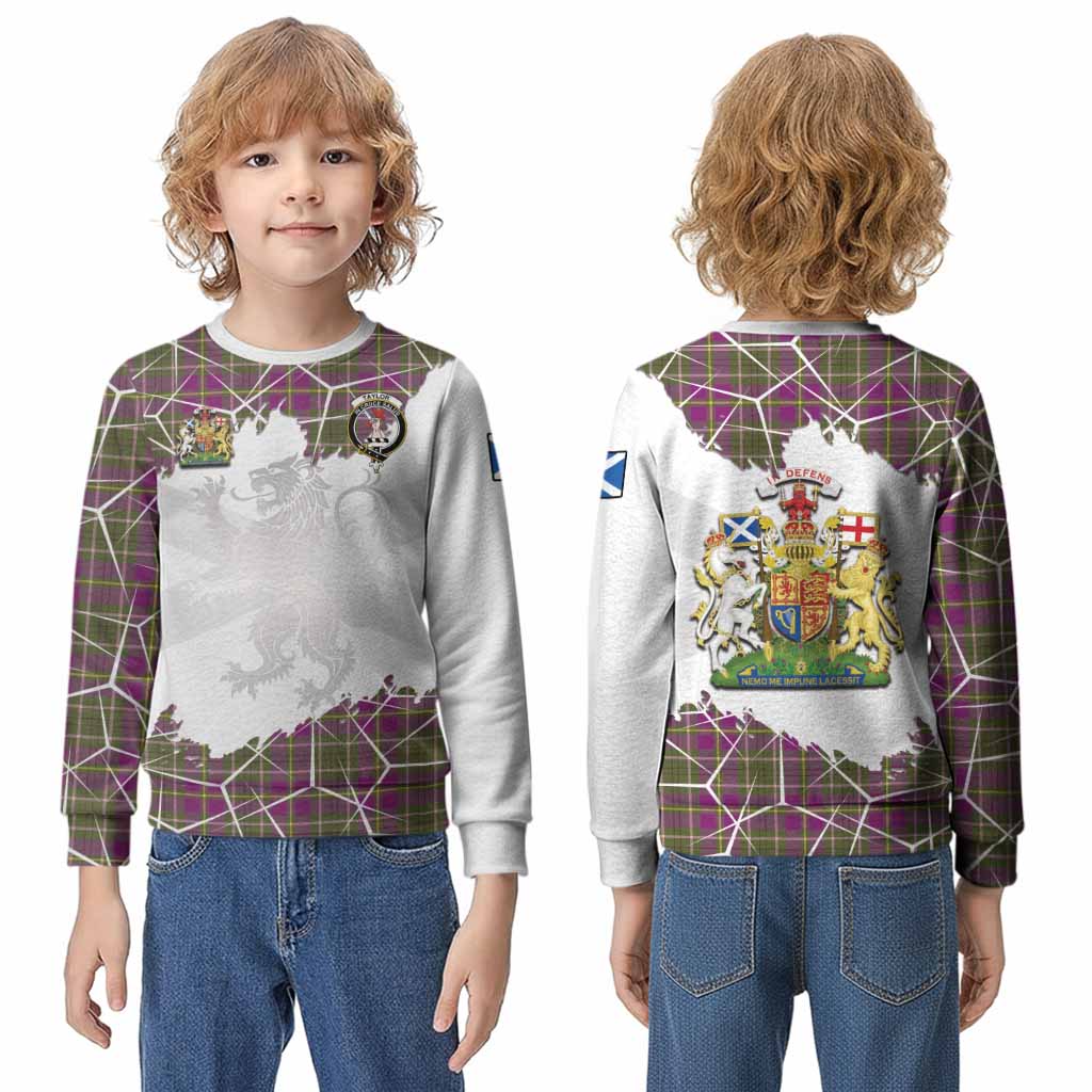 Taylor (Tailyour) Tartan Kid Knitted Sweatshirt with Family Crest and Lion Rampant Grunge Style